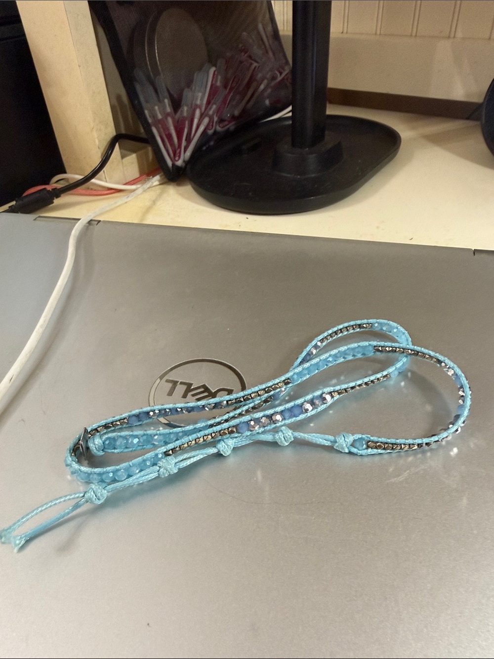 Beautiful light blue beaded wrap bracelet. Adj sizes